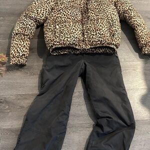 Bogner womans Leopard Print Puffer Jacket with Black Pants